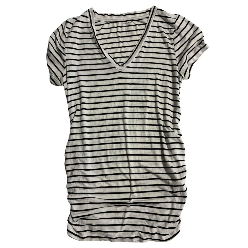 Motherhood Maternity XS striped black and white T-shirt V-neck short sleeve